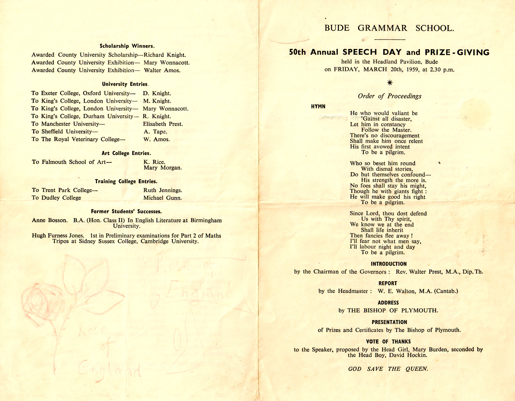 1959 Bude County Grammar School Speech Day Programme