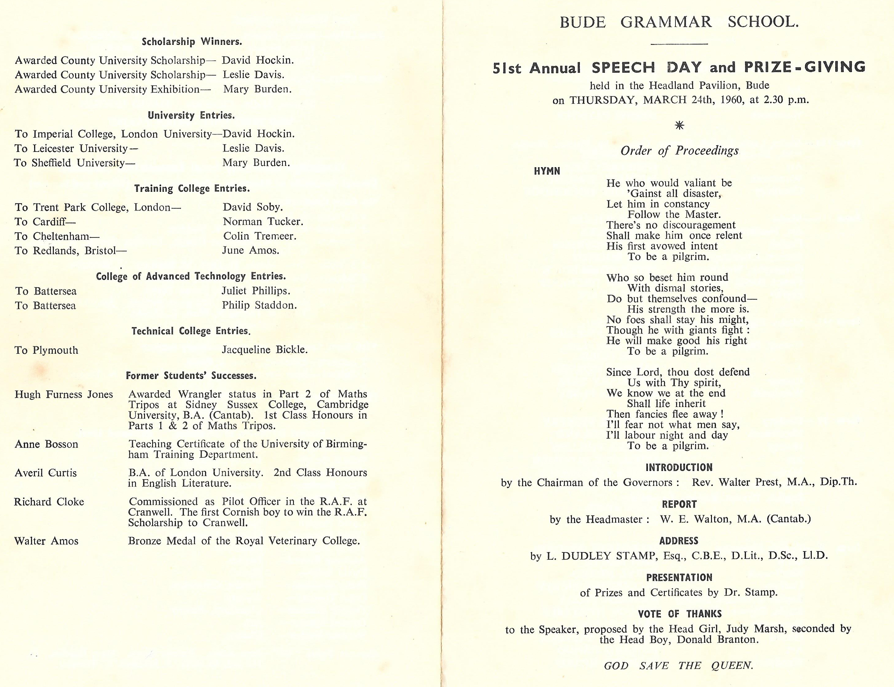 1960 Prize Day Front Cover