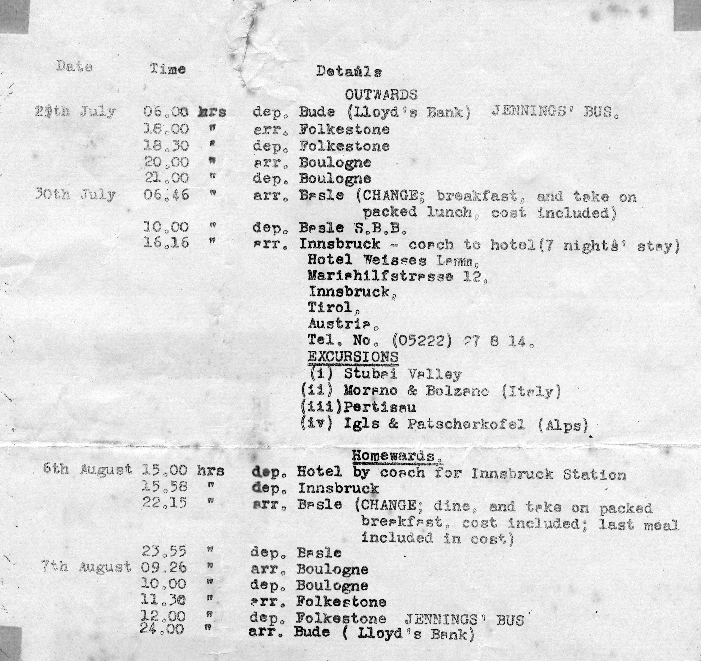 Itinerary of the Austrian Visit 1966