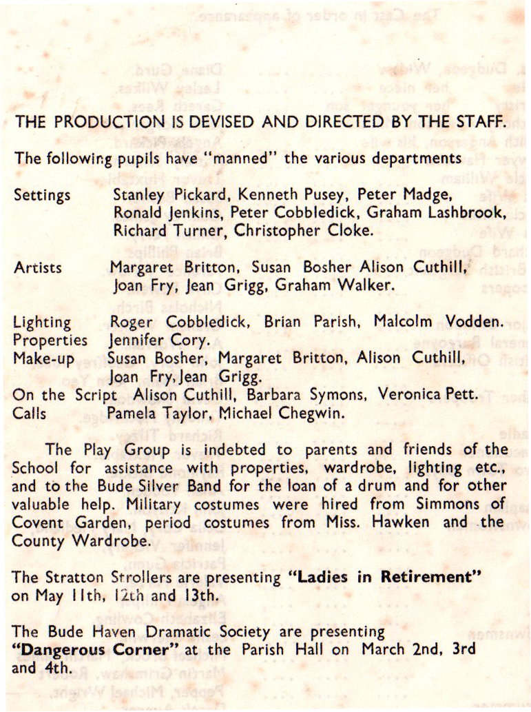 1961 School Play Programme