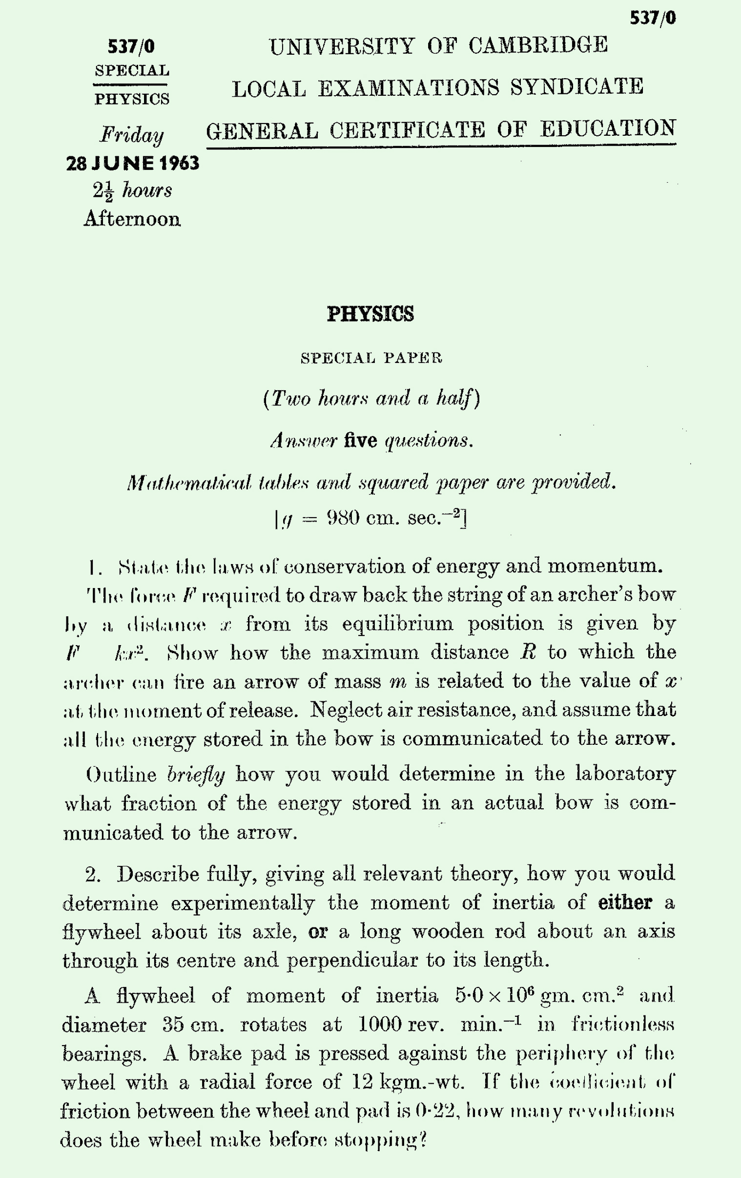 1963 S Level Physics page 1